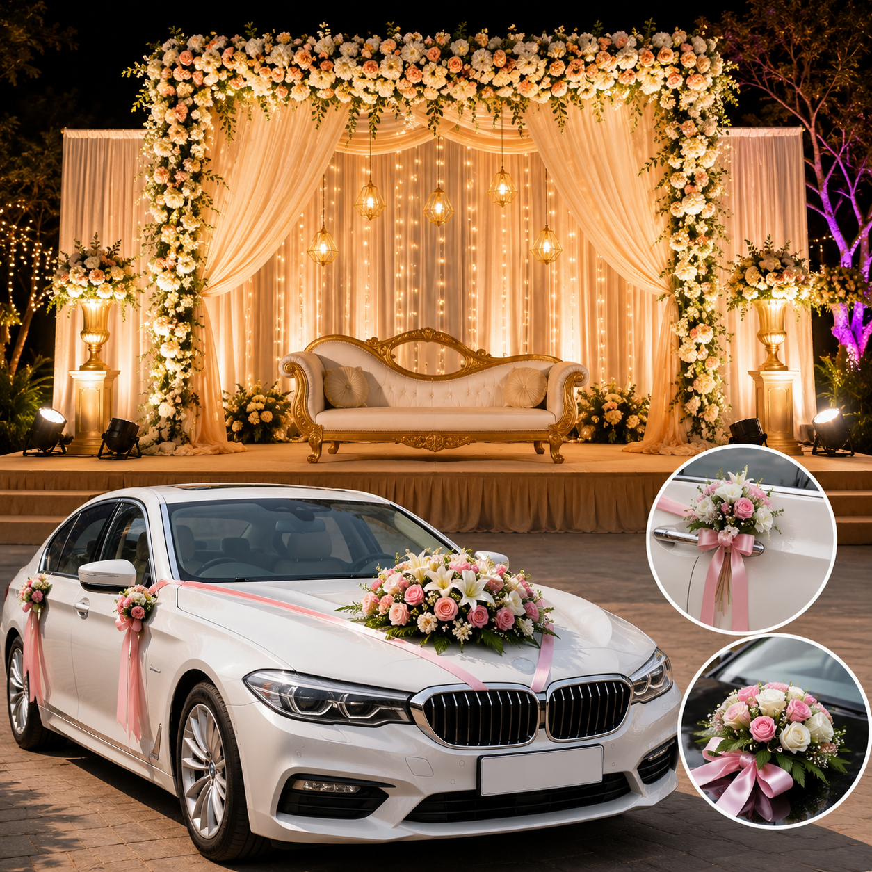 Stage Back Drop & Car Decorations for weddings